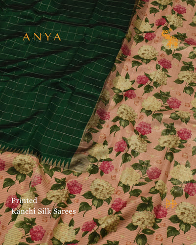 Bottle Green Printed Kanchi Silk Saree with Kattam Design