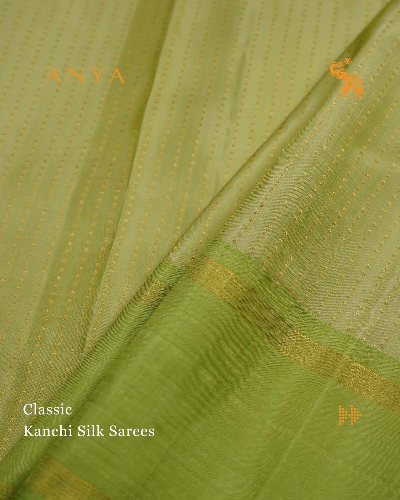 Pista Green Kanchi Silk Saree with Chain Dots Design