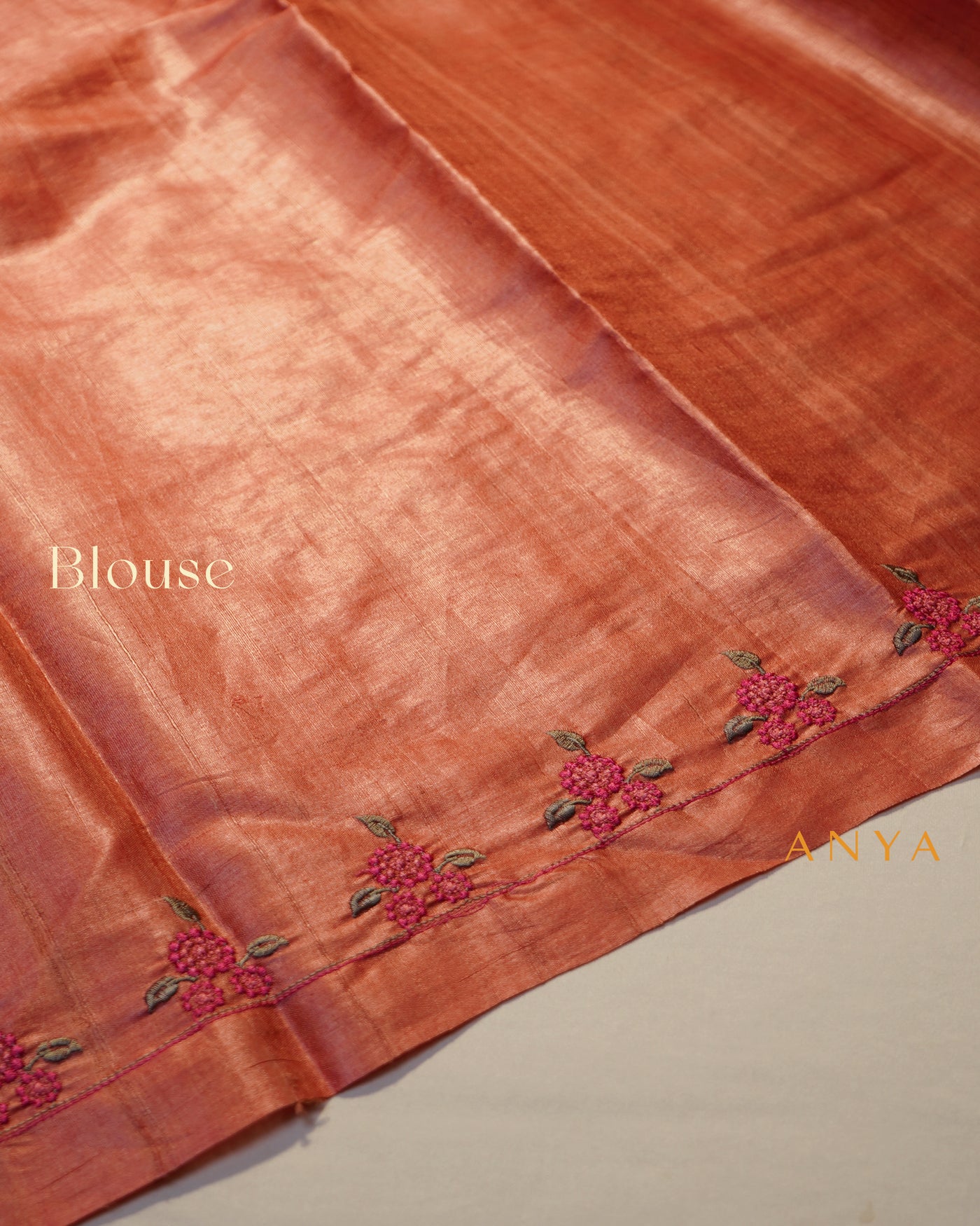 Pink Tussar Silk Saree with Floral Embroidery Design