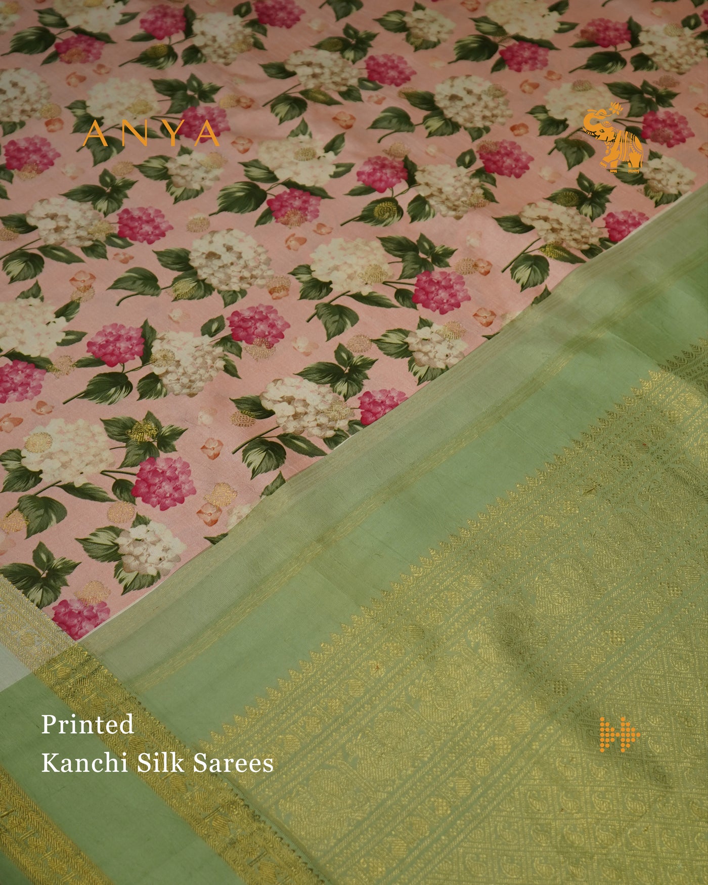 Pink Printed Kanchi Silk Saree with Floral Printed Design