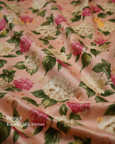 Pink Printed Kanchi Silk Saree with Floral Printed Design