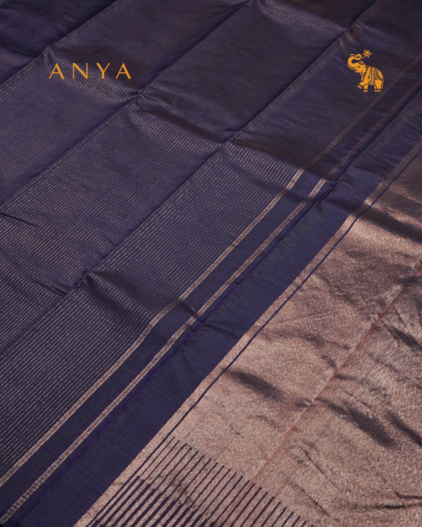 Navy Blue Zari Checks Kanchi Silk Saree with Pink Pen Kalamkari Kanchi Silk Blouse