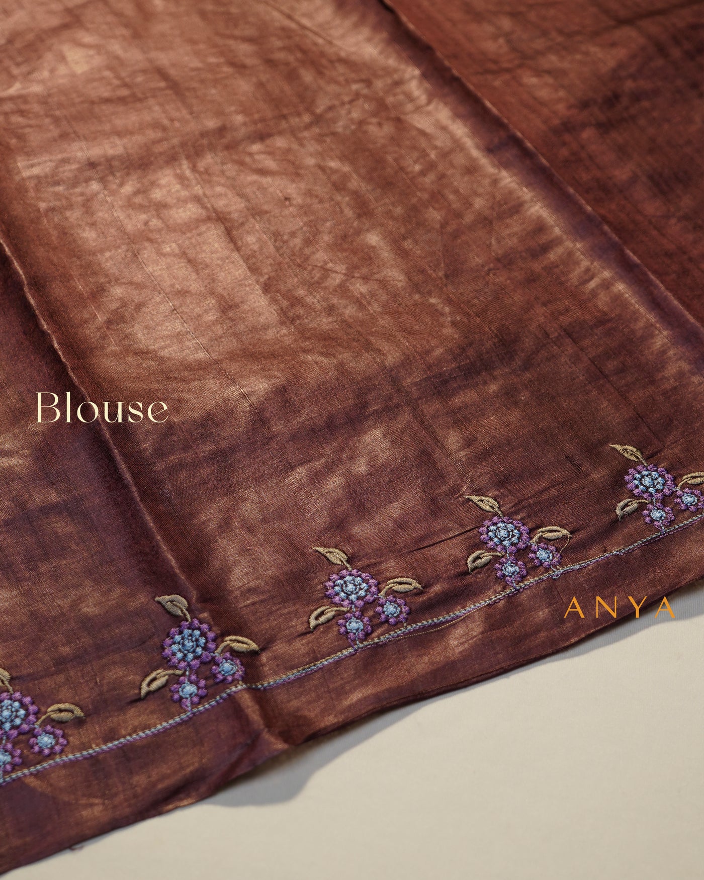 V Pakku Tussar Silk Saree with Floral Embroidery Design