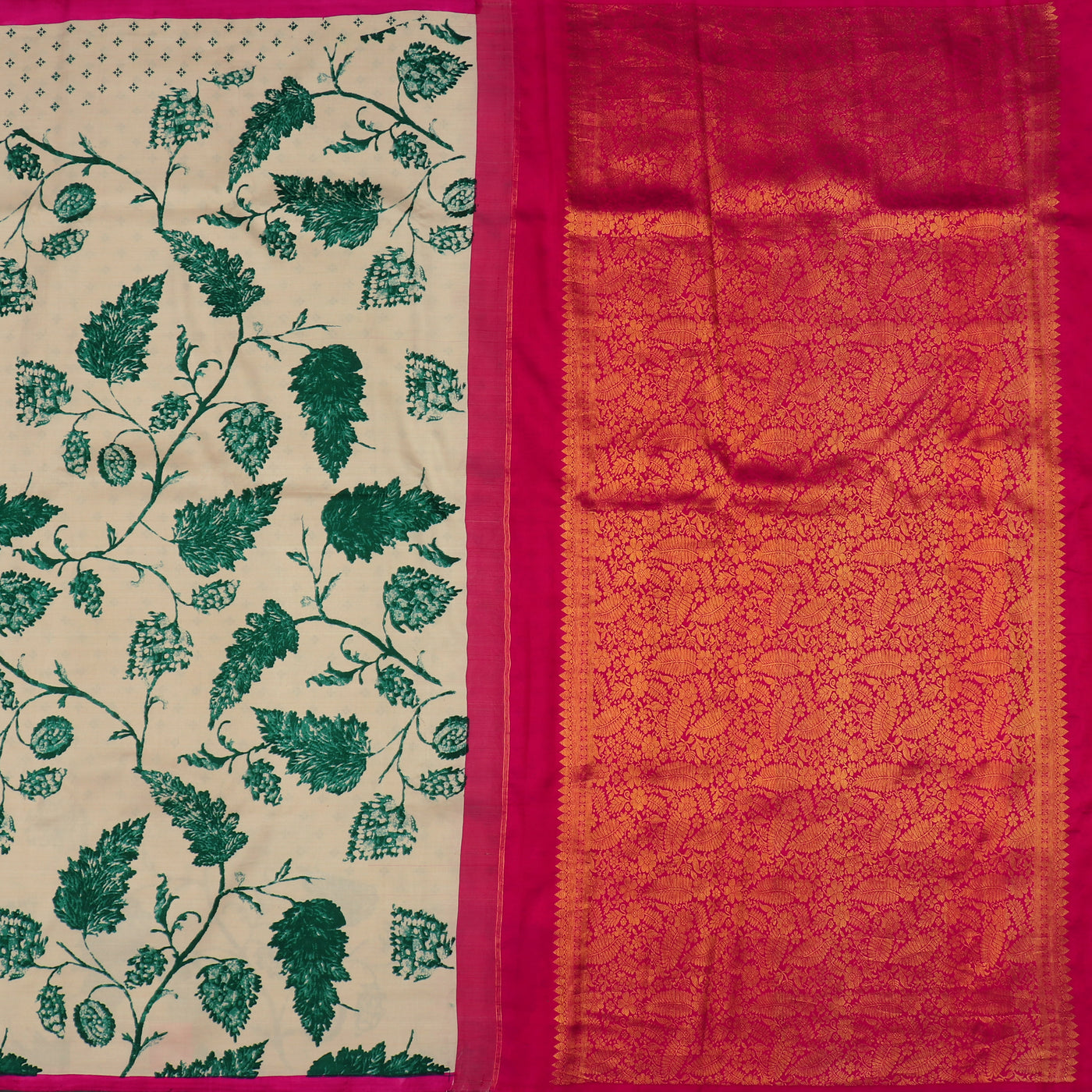 Off White Printed Kanchi Silk Saree with Leaf Printed Design