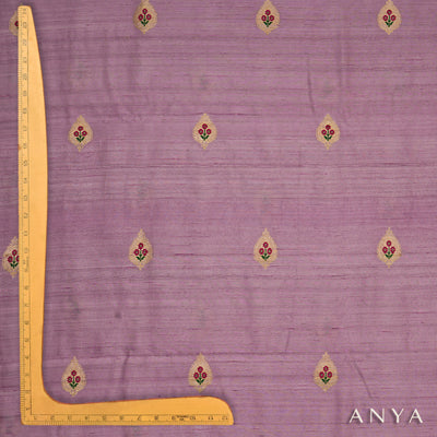 Lilac Tussar Raw Silk Fabric with Thilak Butta Design