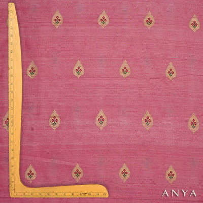 Onion Pink Tussar Raw Silk Fabric with Thilak Butta Design