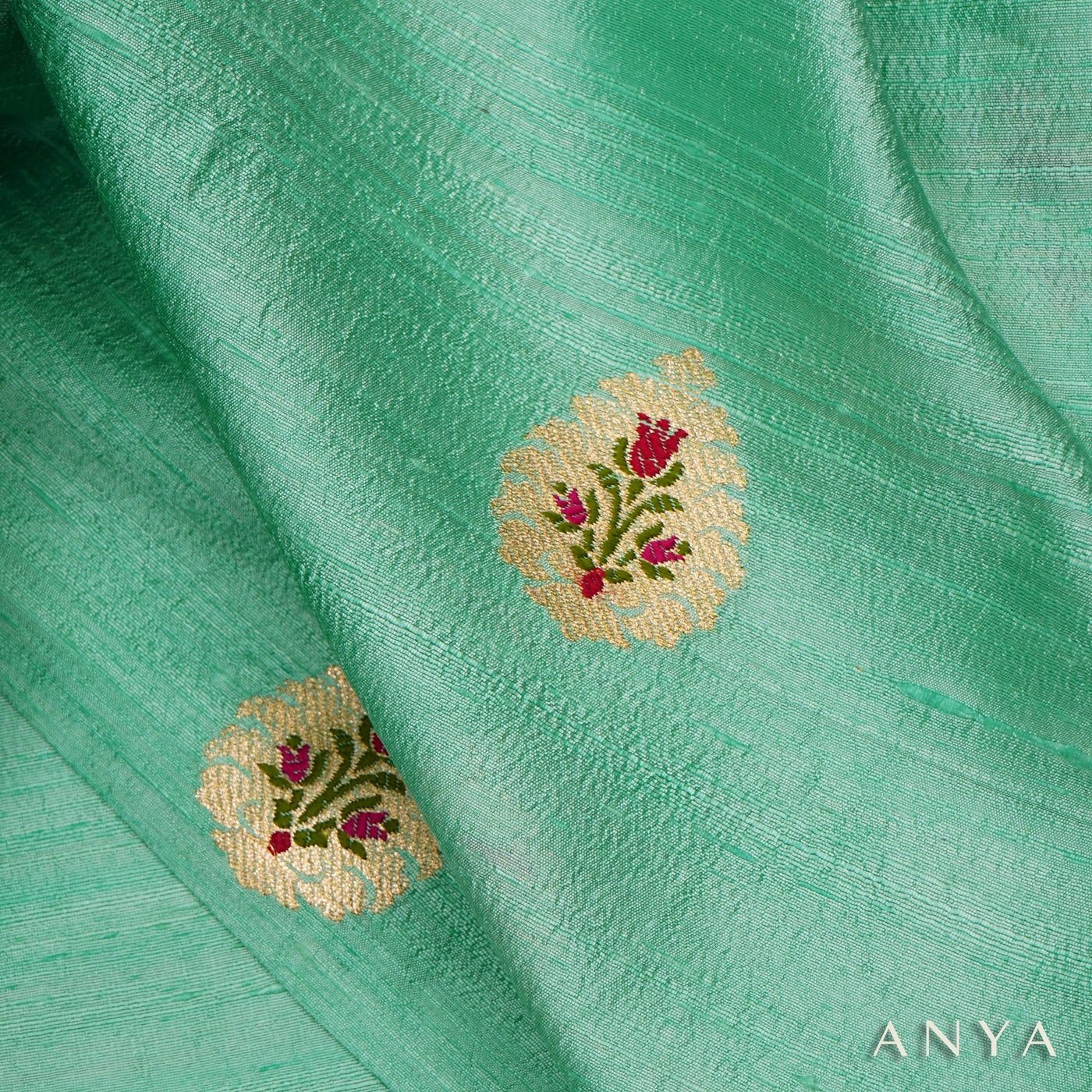 Rexona Tussar Raw Silk Fabric with Thilak Butta Design