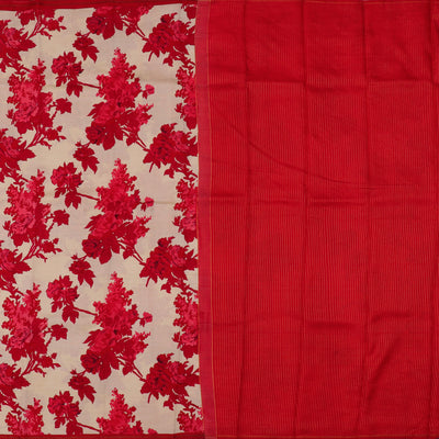 Off White Printed Kanchi Silk Saree with Floral Printed Design