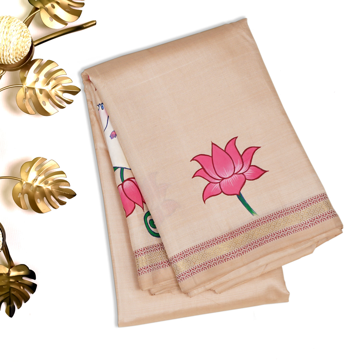 Off White Hand Painted Kanchi Silk Saree with Pichwai Design