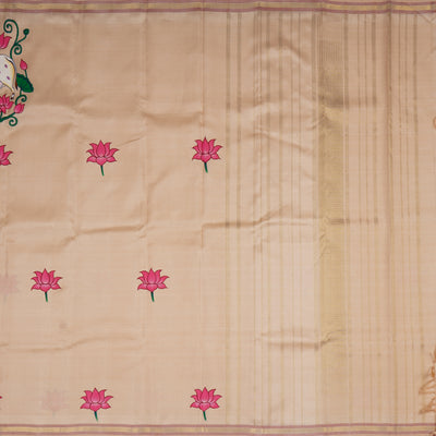 Off White Hand Painted Kanchi Silk Saree with Pichwai Design