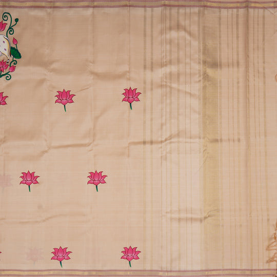 OFF WHITE HAND PAINTED KANCHI SILK SAREE WITH PICHWAI DESIGN