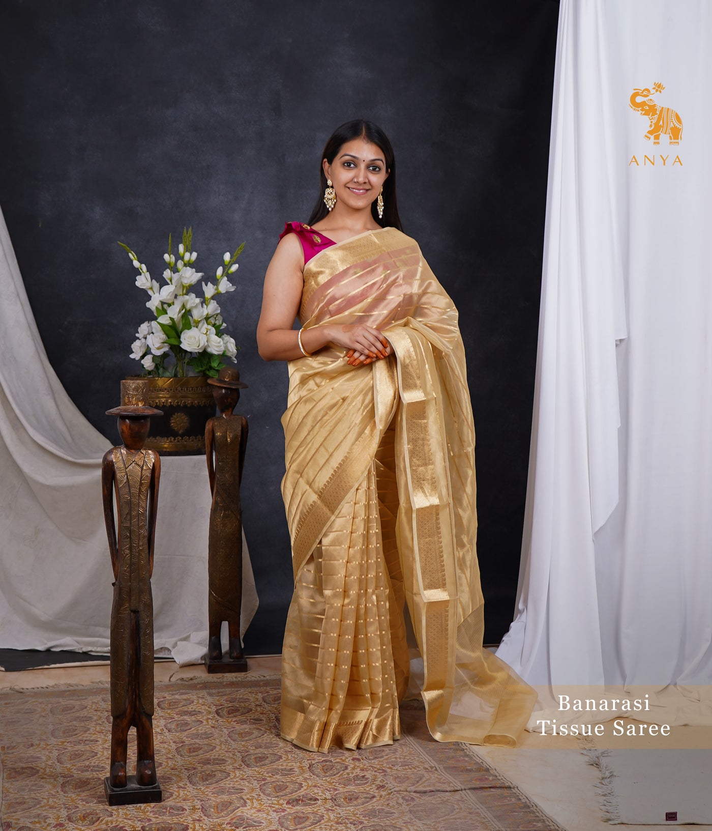 Golden Banarasi Silk Saree with Tissue Zari Design