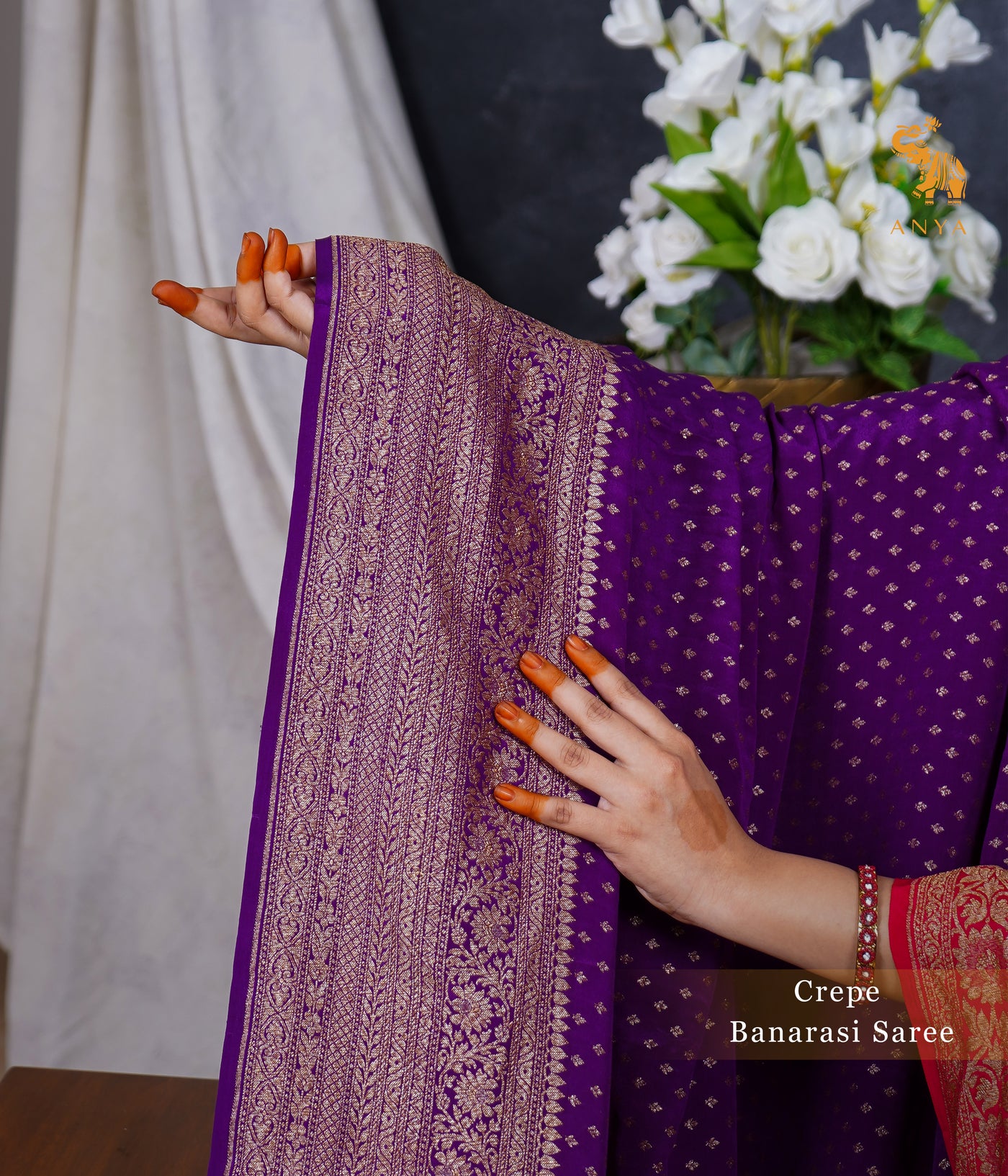 Violet Banarasi Silk Saree with Zari Butta Design
