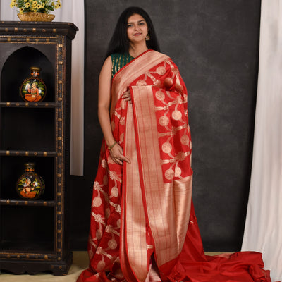 Red Banarasi Silk Saree with Creeper Design