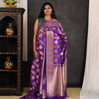 Magenta Banarasi Silk Saree with Creeper Design