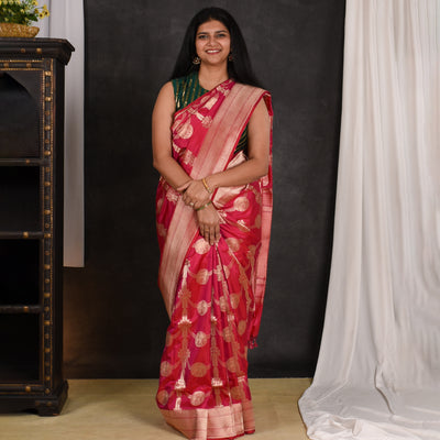 Rani Pink Banarasi Silk Saree with Creeper Design