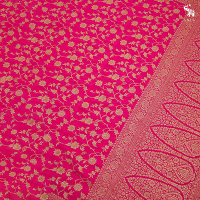 Rani Pink Crepe Banarasi Silk Saree with Floral Creeper Design