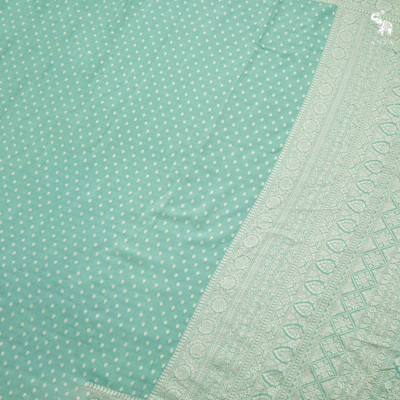 Pastel Blue Crepe Banarasi Silk Saree with Zari Butta Design