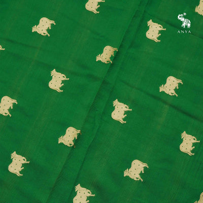 Bottle Green Banarasi Silk Fabric with Cow Butta Design