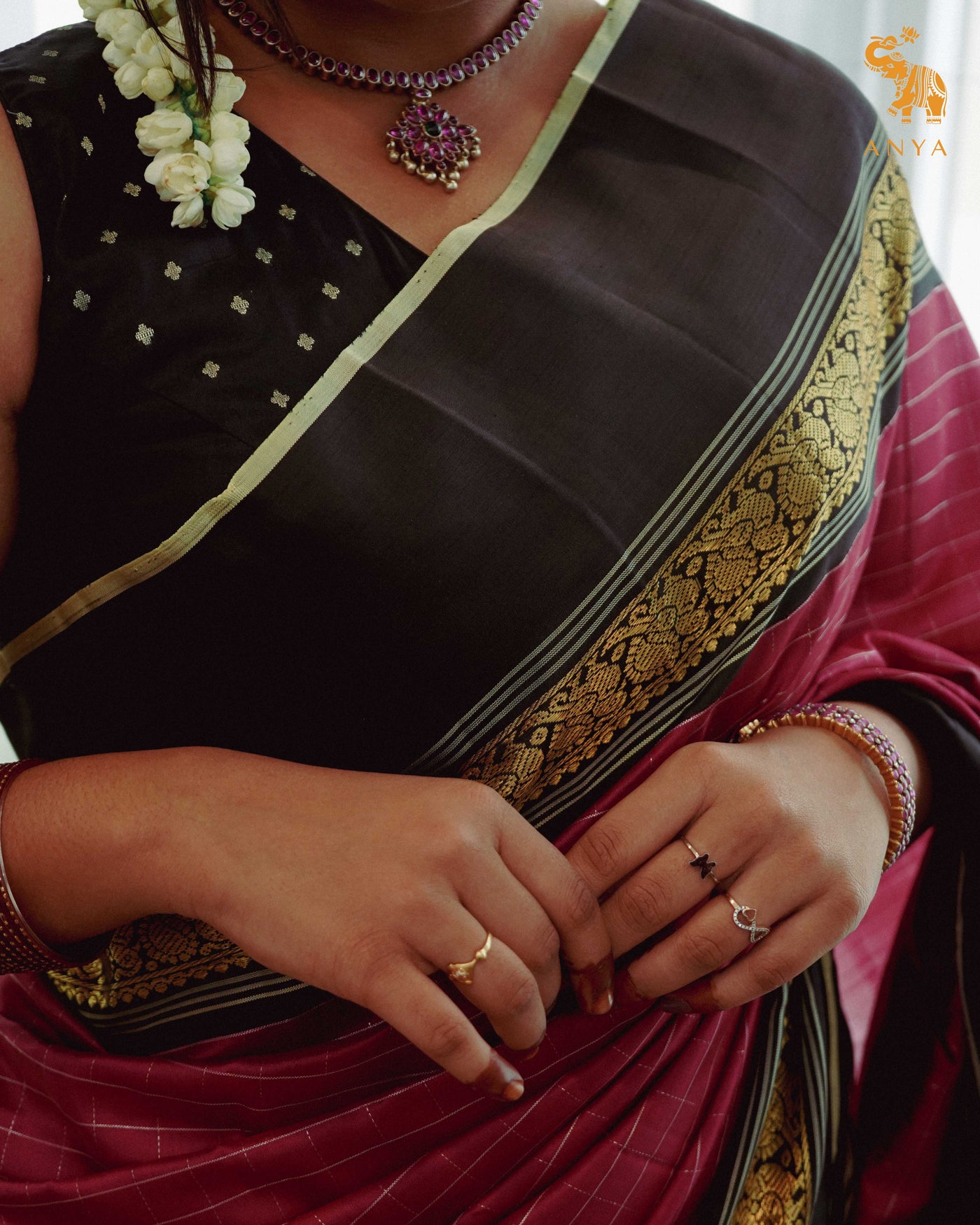 Arakku Red Kanchi Silk Saree with Small Zari Kattam Design