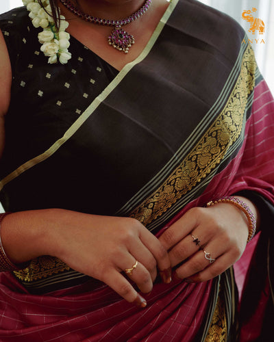 Arakku Red Kanchi Silk Saree with Small Zari Kattam Design