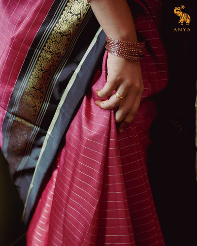 Arakku Red Kanchi Silk Saree with Small Zari Kattam Design