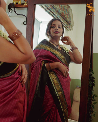 Arakku Red Kanchi Silk Saree with Small Zari Kattam Design