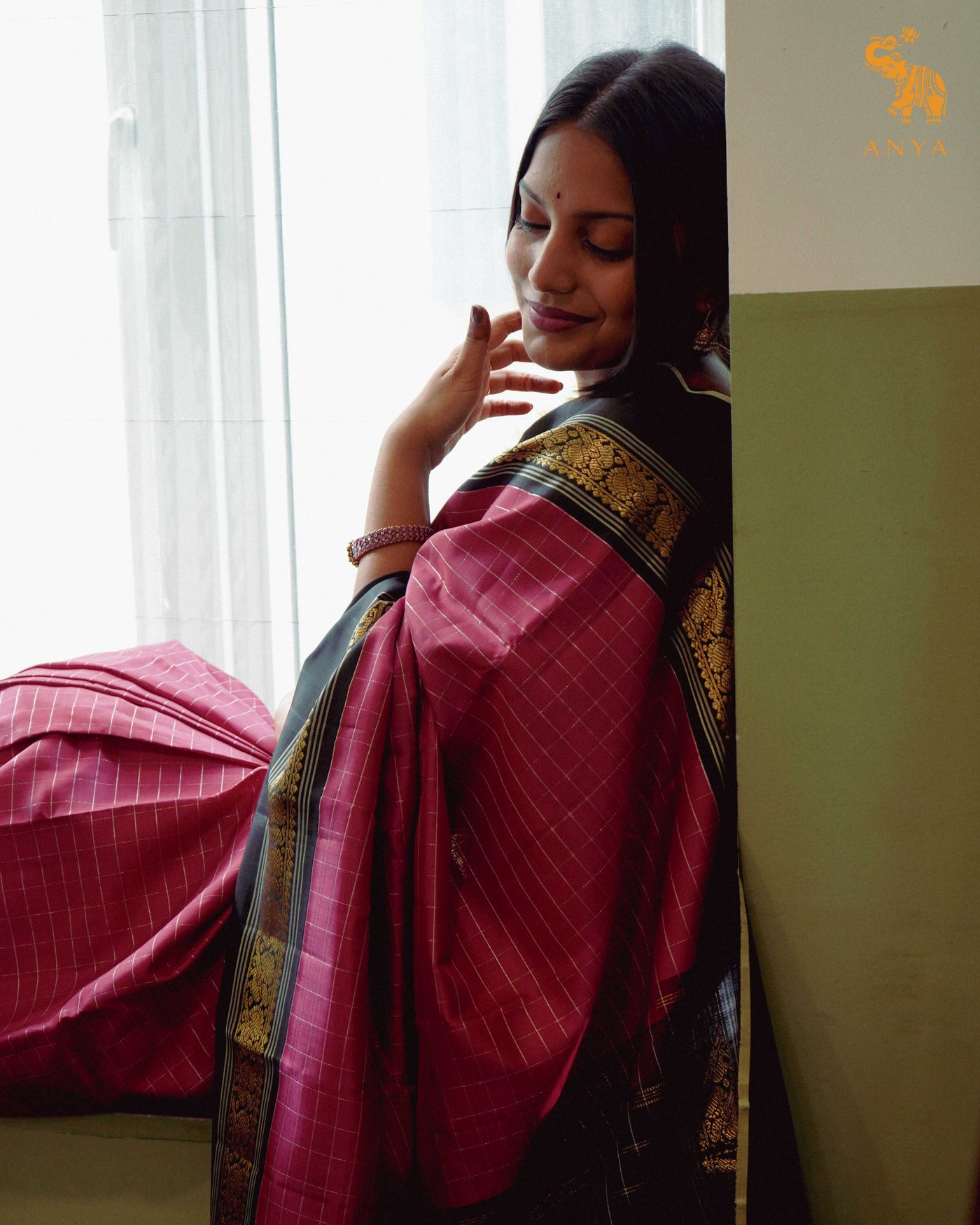 Arakku Red Kanchi Silk Saree with Small Zari Kattam Design