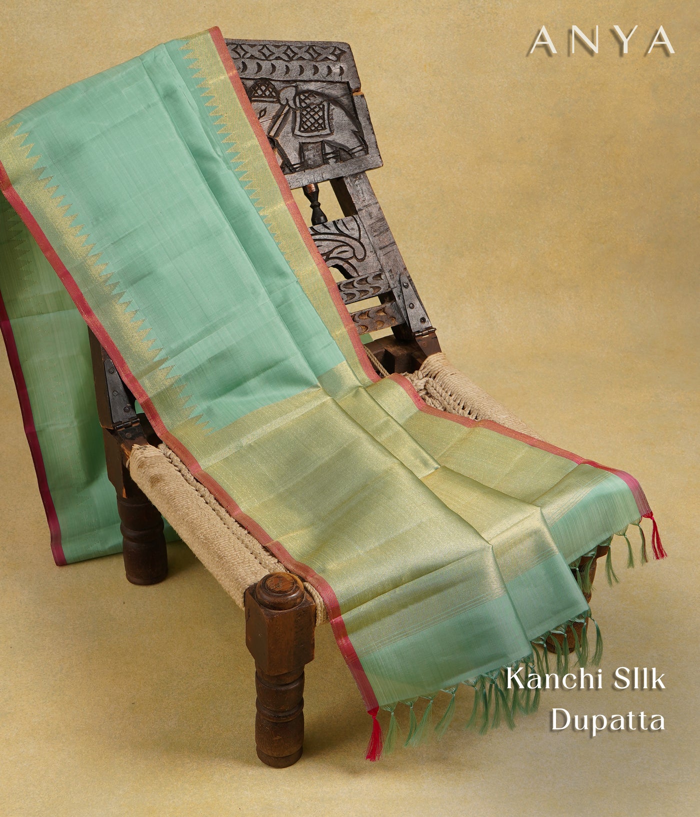 Elaichi Green Kanchi Silk Dupatta with Tissue Border