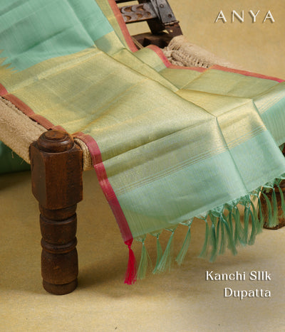 Elaichi Green Kanchi Silk Dupatta with Tissue Border