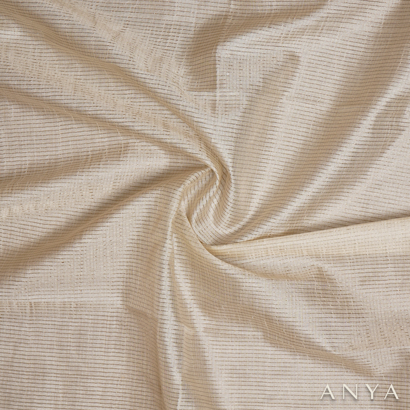 Off White Tussar Silk Fabric with Small Zari Checks Design