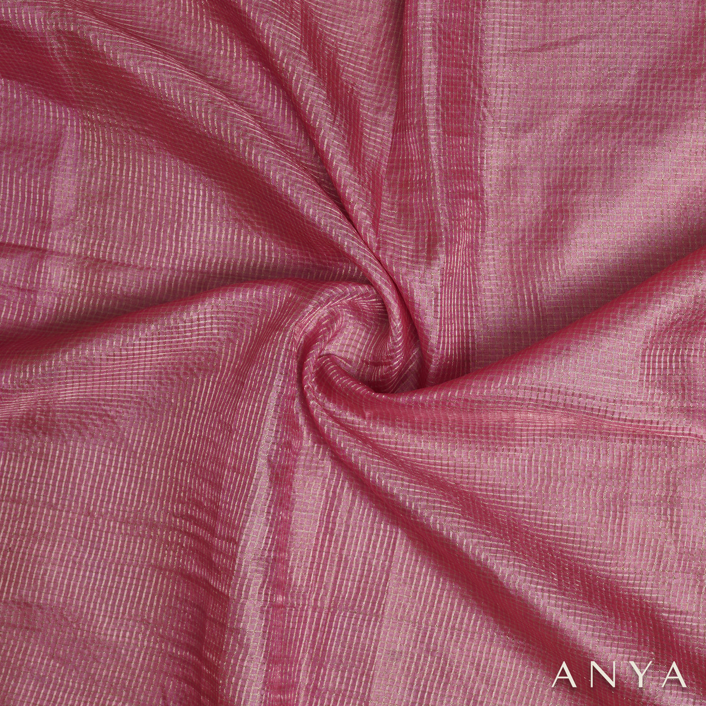 Onion Pink Tussar Silk Fabric with Small Zari Checks Design