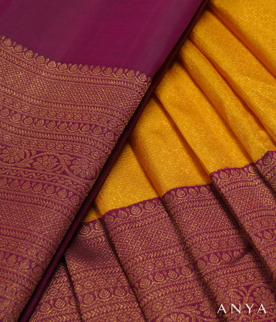 Mustard Kanchi Silk Skrit Fabric and Magenta Kanchi Silk Blouse Fabric
