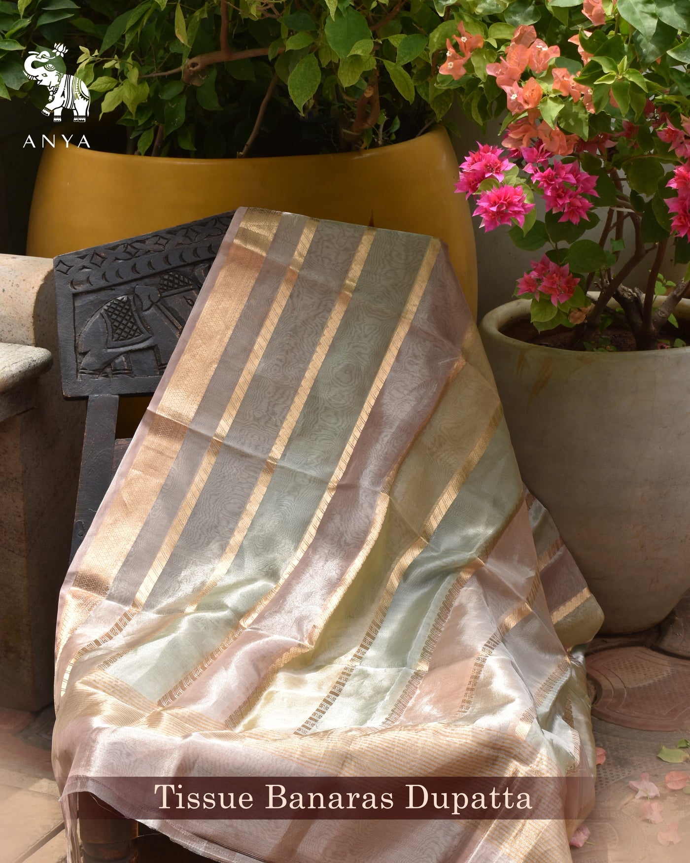 Lilac Banarasi Tissue Dupatta with Zari Stripes Design