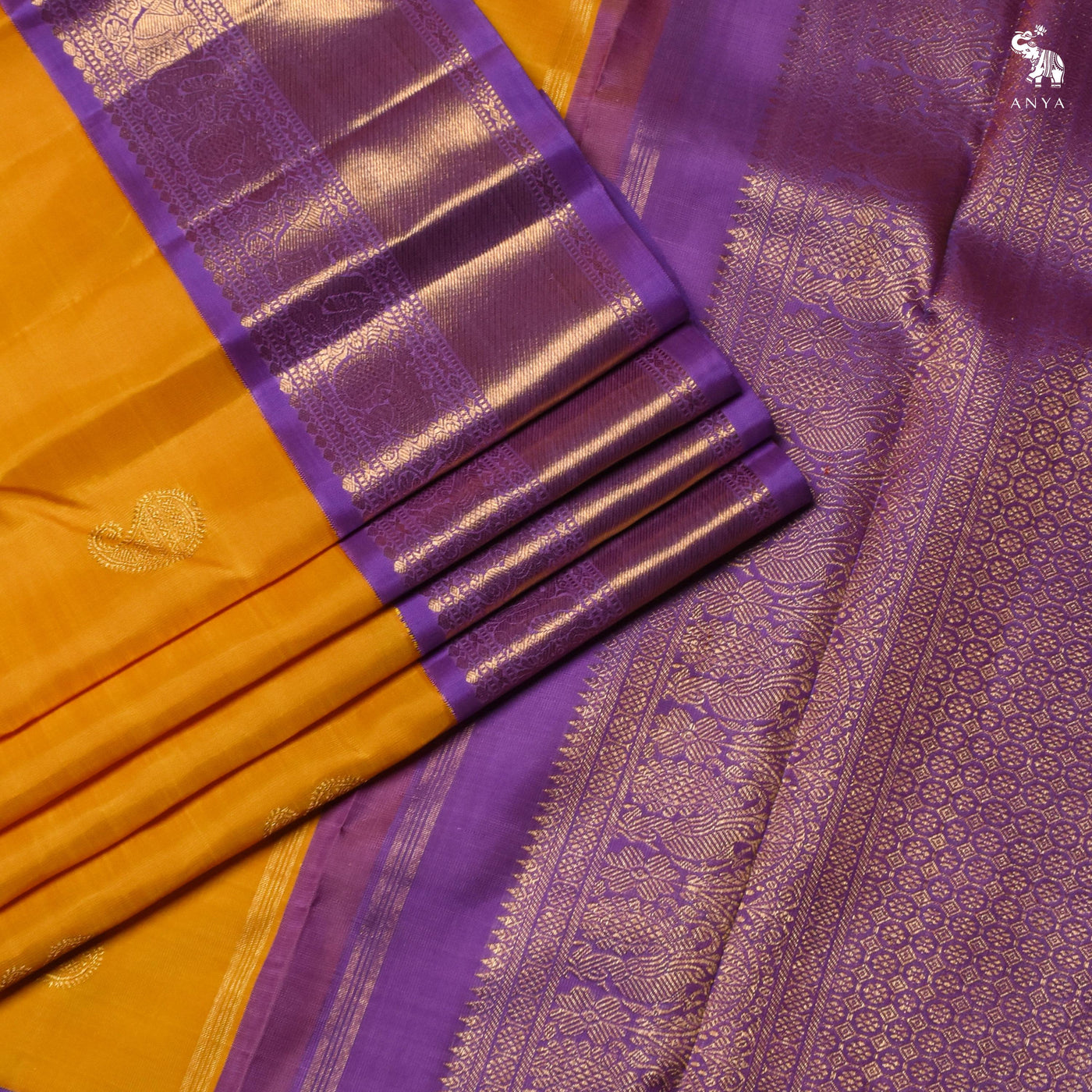 Oil Mustard Kanchi Silk Saree with Mango Butta Design