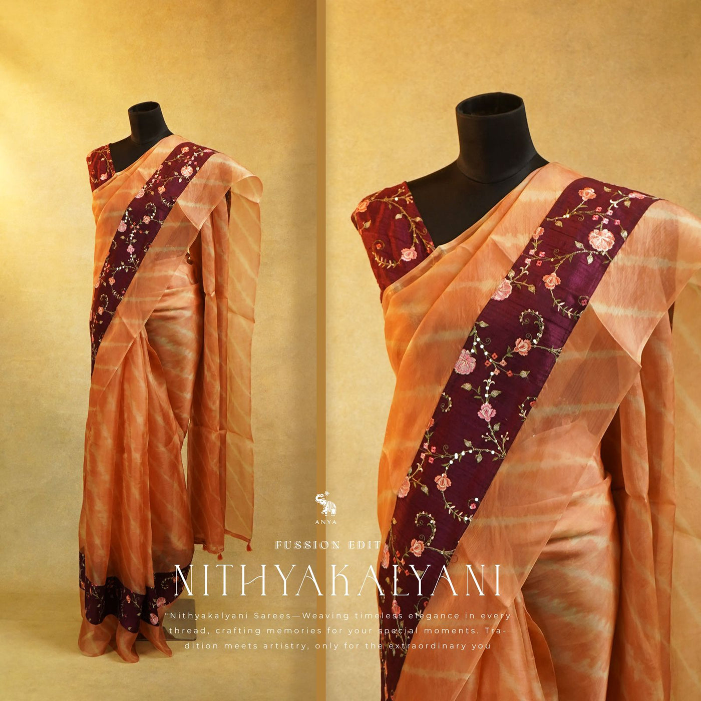 Rust Organza Saree