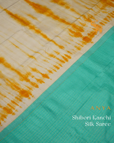 Off White and Yellow Shibori Kanchi Silk Saree