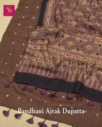 Light Brown Modal Ajrak Cotton Linen Bhandhini Print Dual Side Dupatta