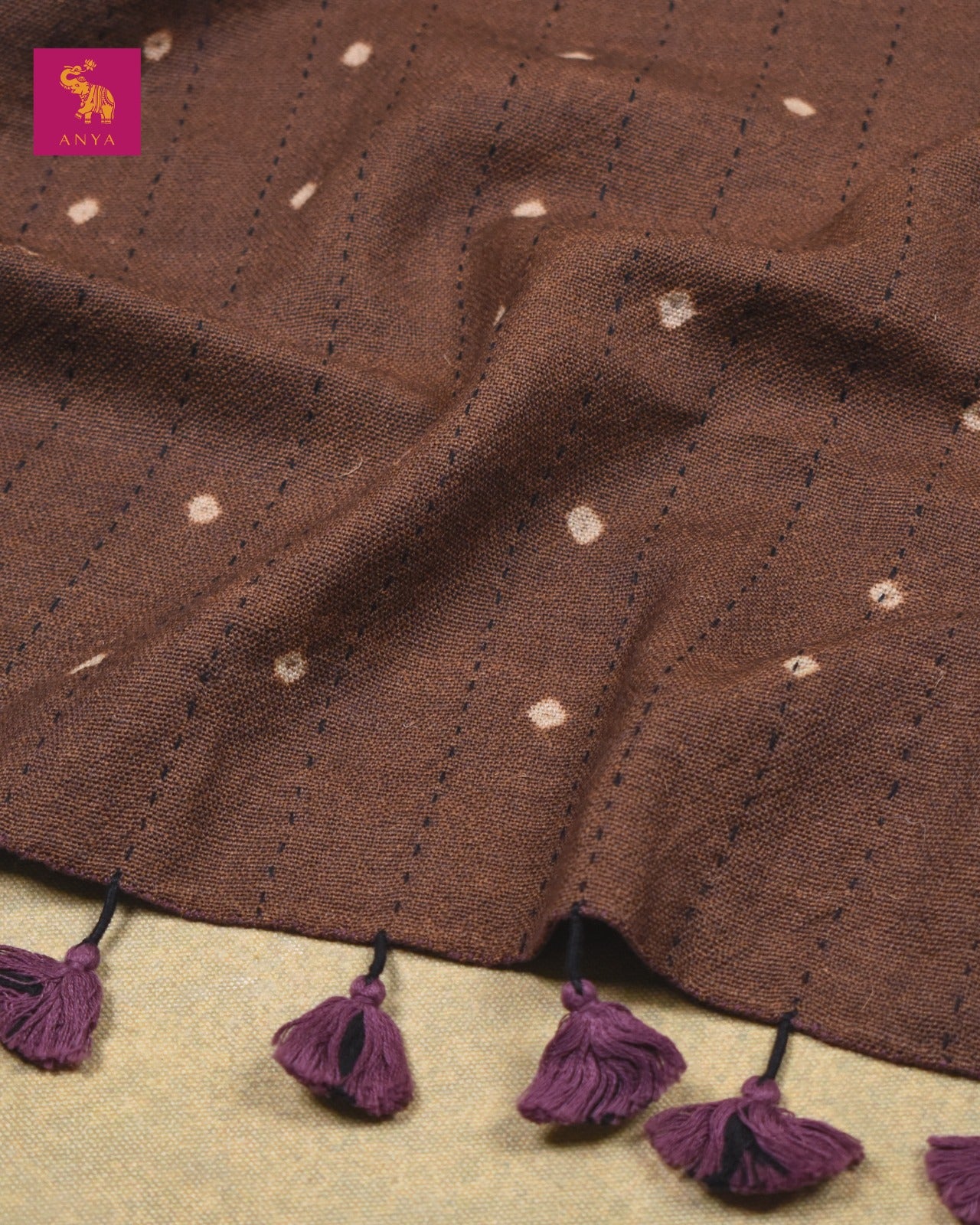 Light Brown Modal Ajrak Cotton Linen Bhandhini Print Dual Side Dupatta