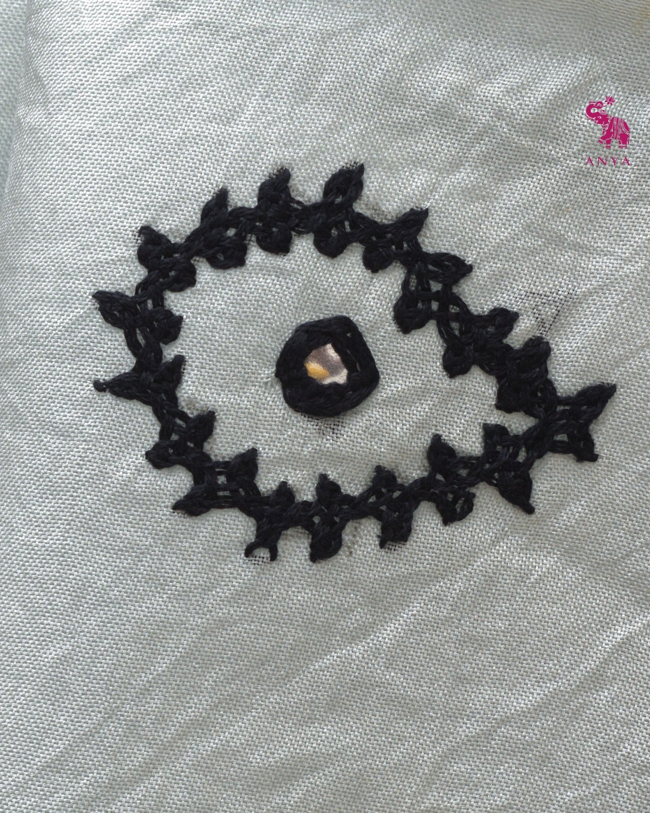 Grey Organza Saree with Black Kutch Work Design