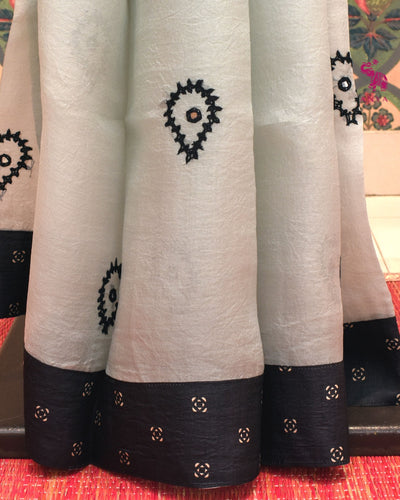 Grey Organza Saree with Black Kutch Work Design
