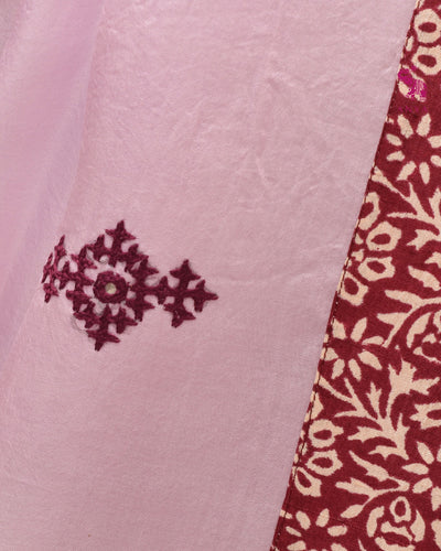 Lavender Organza Saree with Maroon Kutch Work Design