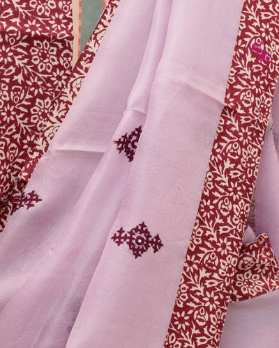 Lavender Organza Saree with Maroon Kutch Work Design