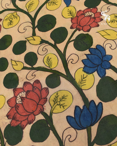 Off White Pen Kalamkari Kanchi Silk Fabric