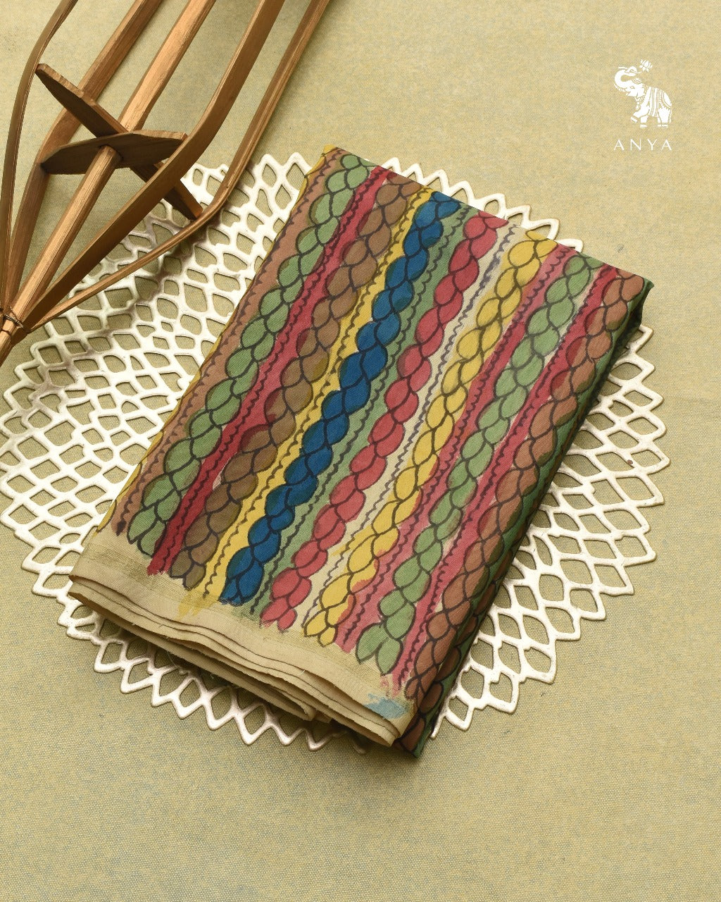Multicolor Pen Kalamkari Kanchi Silk Fabric