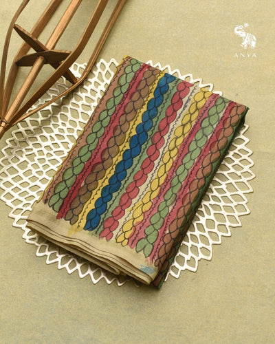 Multicolor Pen Kalamkari Kanchi Silk Fabric