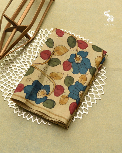 Off White Pen Kalamkari Kanchi Silk Fabric