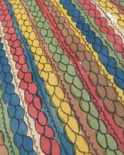 Multicolor Pen Kalamkari Kanchi Silk Fabric