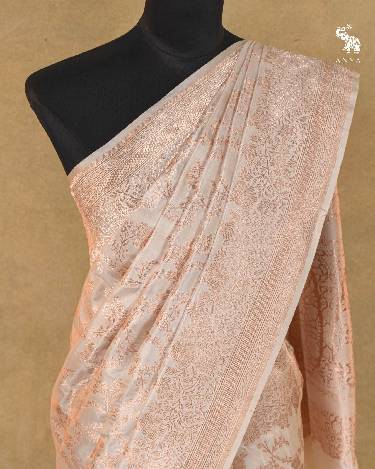 Off White Banarasi Silk Saree with Creeper Design