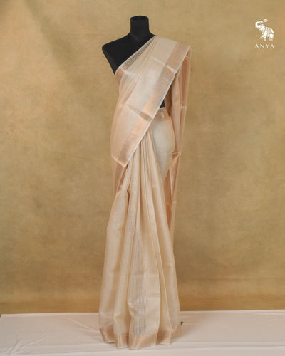 Off White Tussar Silk Saree with Small Zari Kattam Design